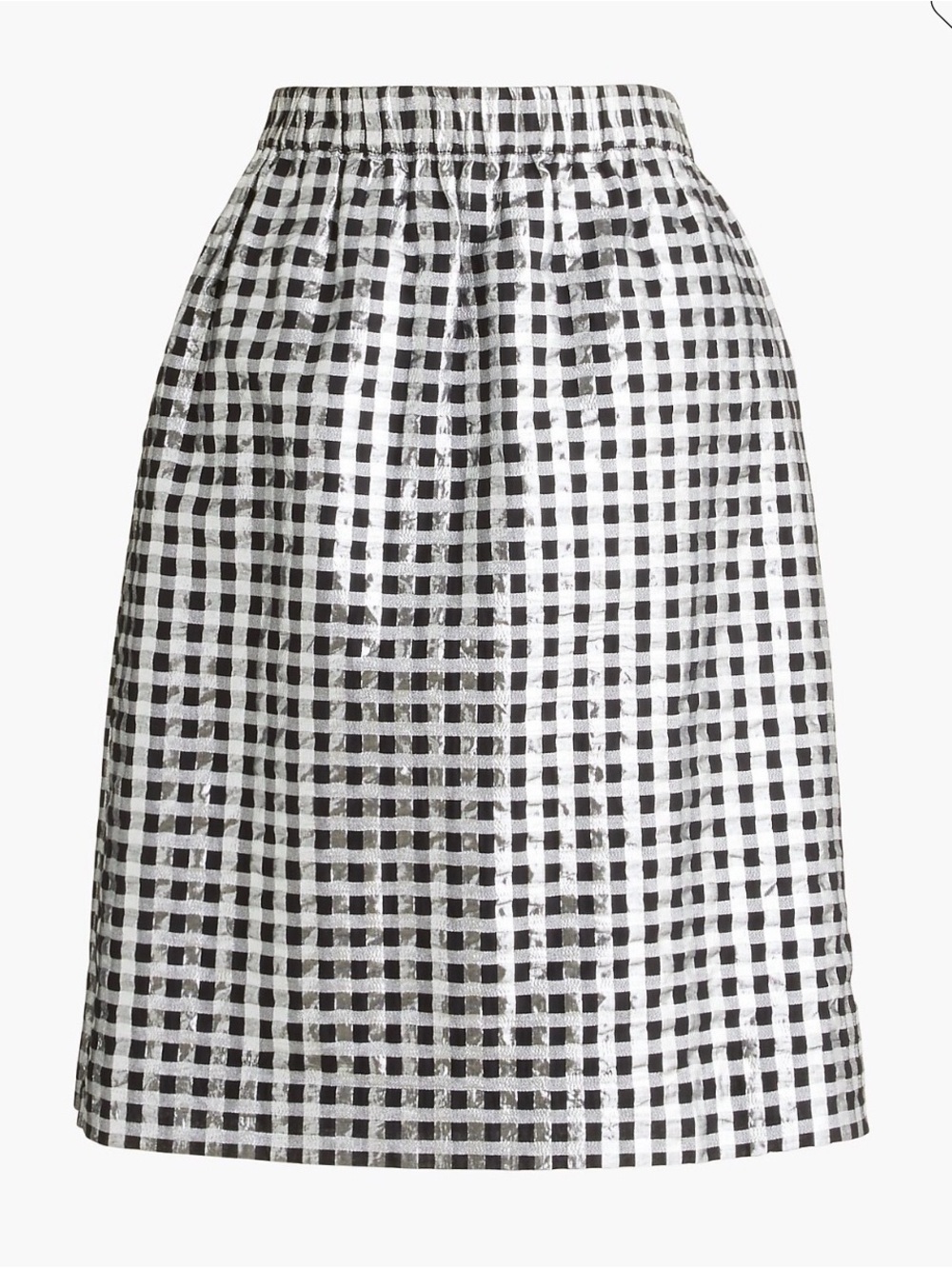 J. Crew Black Shiny Pull On Gingham Mini Skirt